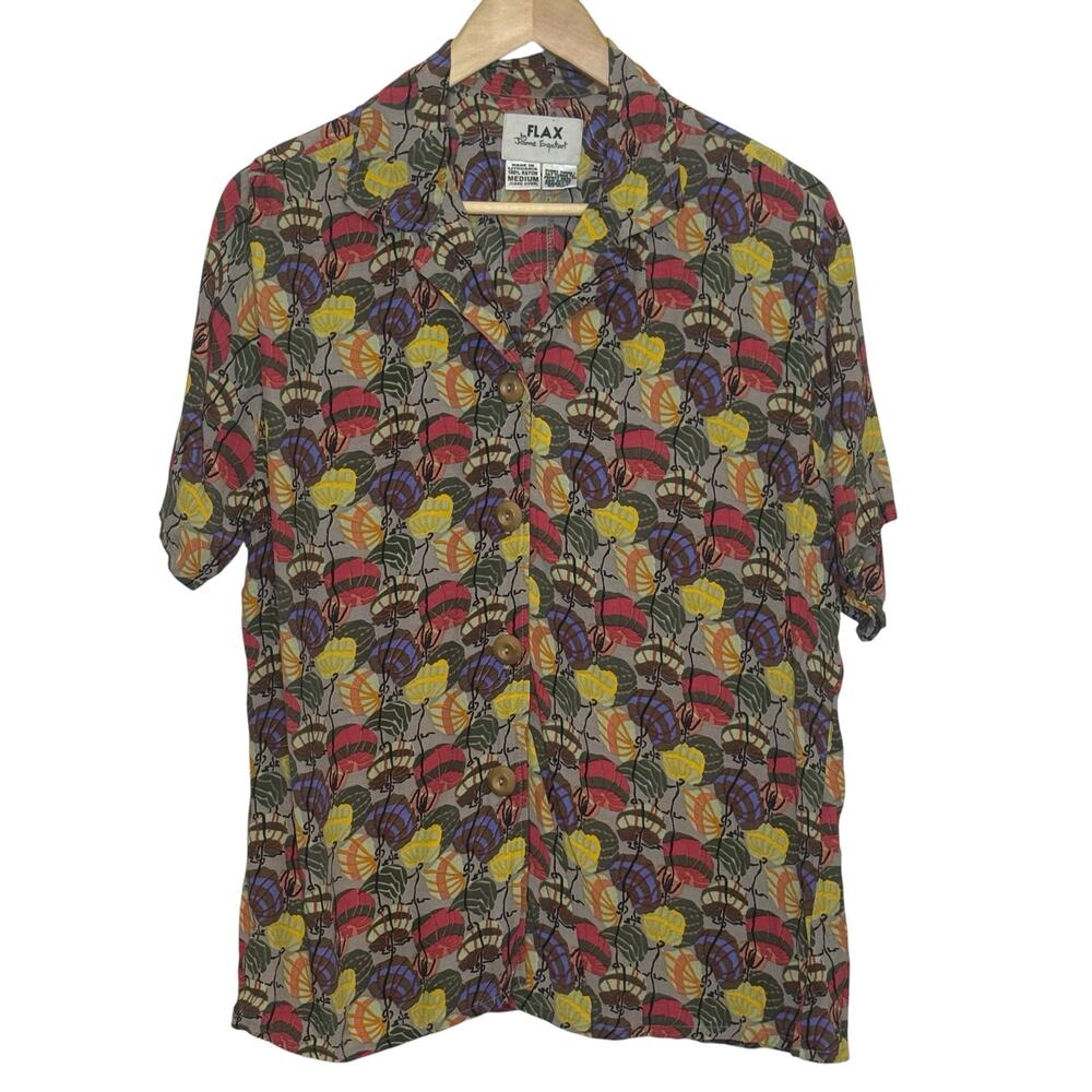 Flax by Jeanne Engelhart Paper Lantern Print Short Sleeve Lagenlook Blouse